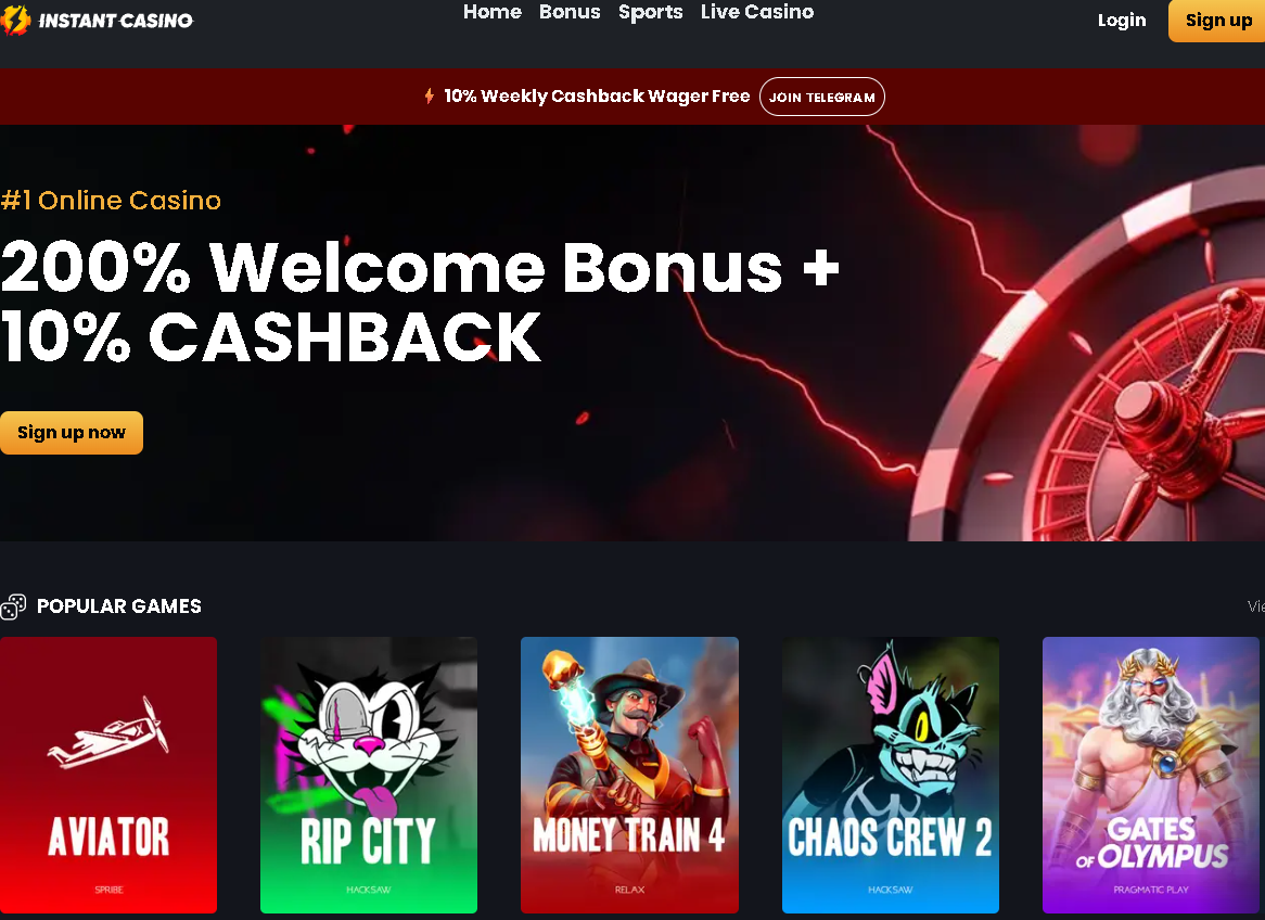 Instant casino homepage