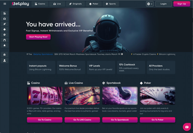 Betplay.io casino homepage