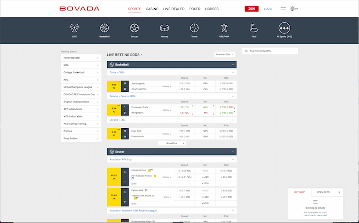 Bovada's sports betting interface