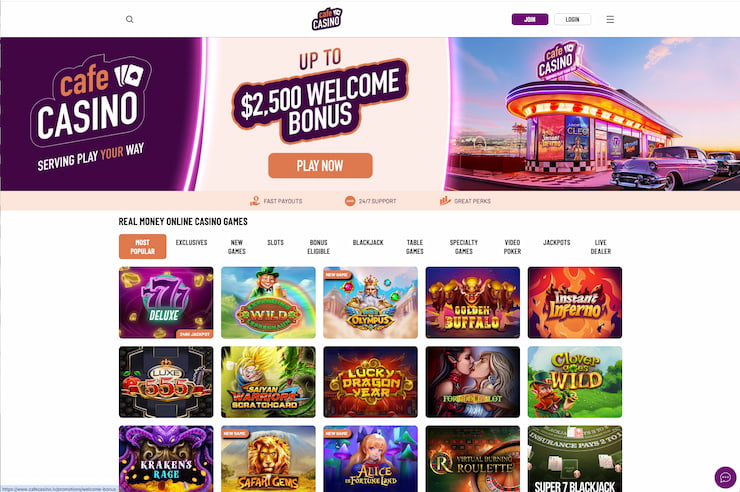Cafe Casino's VPN-friendly casino page