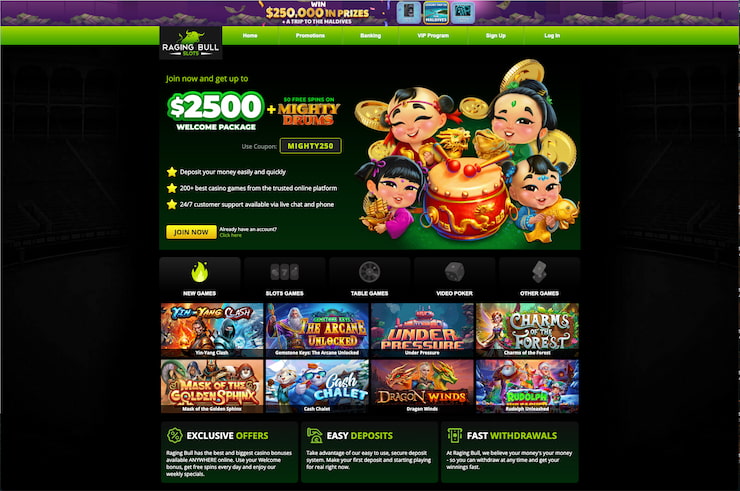 Raging Bull Nevada online casino homepage