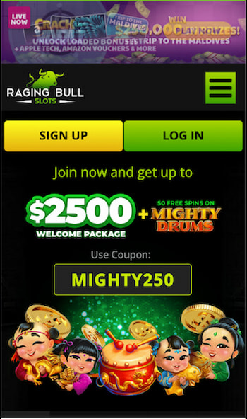 Raging Bull's VPN casino homepage