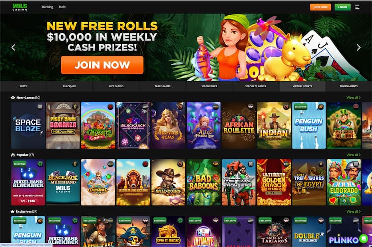Wild Casino's NV casino gaming homepage