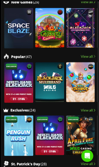 Wild Casino's gaming library 
