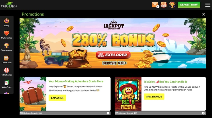 claim a bonus at raging bull casino
