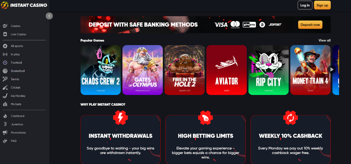 A snapshot of Instant Casino