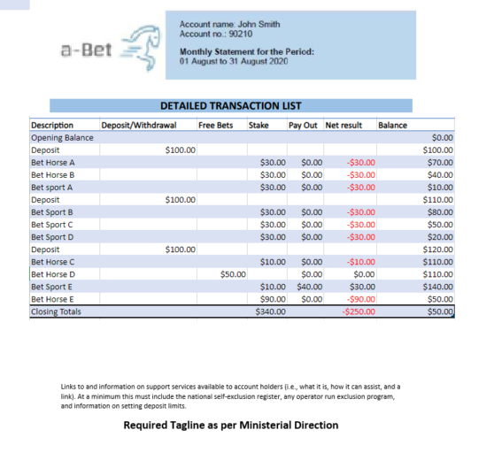example statement screenshot