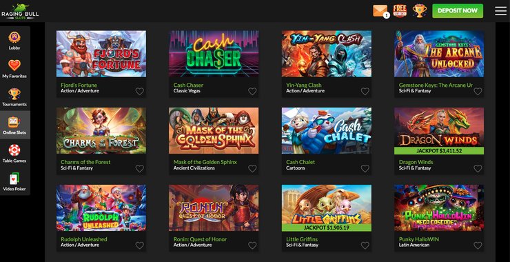 slots at raging bull online casino for South Carolina players
